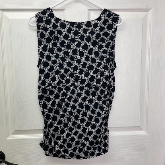George Women Knit Geometric V-Neck Blouse Sleeveless Top Black White Large 12-14 - Picture 7 of 7